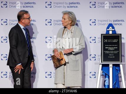 Melbourne, Australie. 27 octobre 2023. Xavier Hormaechea, Directeur général d'UCB Belgique, et la Princesse Astrid de Belgique photographiés lors d'une réunion sur la recherche et les solutions sur l'épilepsie infantile lors de la Mission économique belge au Commonwealth d'Australie, à Melbourne, le vendredi 27 octobre 2023. Une délégation belge effectue une mission économique de 10 jours en Australie du 19 au 28 octobre 2023. BELGA PHOTO BENOIT DOPPAGNE crédit : Belga News Agency/Alamy Live News Banque D'Images