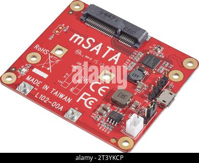 circuit imprimé avec composants électroniques sur fond blanc Banque D'Images