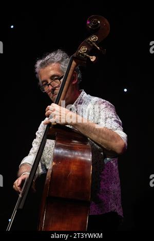 Le bassiste de jazz Steve Watts joue en concert avec Adam Glasser Quartet, Scarborough Jazz Festival 2023 Banque D'Images