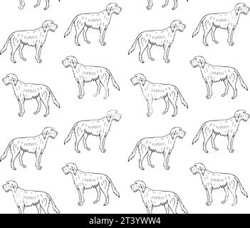 Modèle sans couture vectoriel de croquis de doodle dessiné à la main chien wolfhound isolé sur fond blanc Illustration de Vecteur