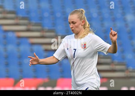 Deinze, Belgique. 26 octobre 2023. Photographié lors d'un match amical de football entre les équipes nationales féminines de moins de 23 ans de Belgique, appelé les flammes rouges, et la Norvège le vendredi 26 octobre 2023 à Deinze, Belgique . Crédit : Sportpix/Alamy Live News Banque D'Images