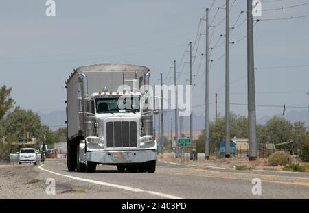 Gros camion blanc dans la route chaude de l'Arizona Banque D'Images