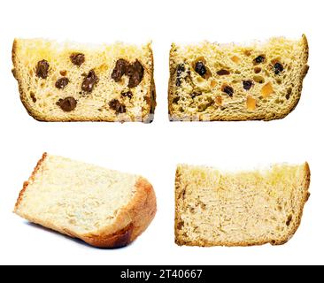 Tranches de panettone au chocolat ou garniture aux fruits confits, mokup, pain de Noël typique fabriqué au Brésil et en Italie, dessert traditionnel de Noël, i. Banque D'Images