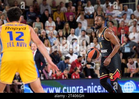 Monte Carlo, Monaco. 26 octobre 2023. Le joueur DE L'AS Monaco s'entraîne avant la cinquième manche de la saison Euroleague de Turkish Airlines entre L'AS Monaco et le Maccabi tel Aviv à Monte Carlo, Monaco le 20 octobre 2023. Photo de Laurent Coust/ABACAPRESS.COM crédit : Abaca Press/Alamy Live News Banque D'Images