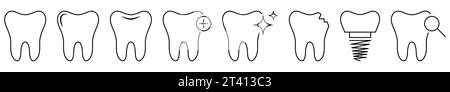 Jeu d'icônes de ligne de dent. Symboles de contour dentaire. Illustration vectorielle isolée sur fond blanc Illustration de Vecteur