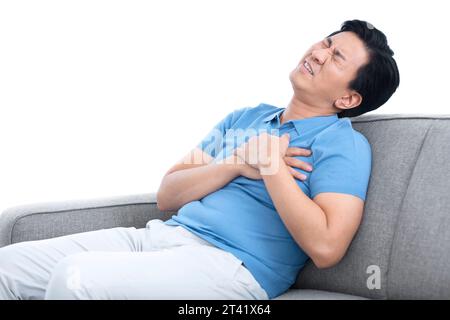 Homme avec douleur à la poitrine Banque D'Images