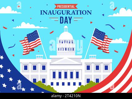 USA Presidential inauguration Day Illustration vectorielle janvier 20 avec Capitol Building Washington D.C. et drapeau américain en arrière-plan Illustration de Vecteur