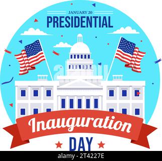 USA Presidential inauguration Day Illustration vectorielle janvier 20 avec Capitol Building Washington D.C. et drapeau américain en arrière-plan Illustration de Vecteur