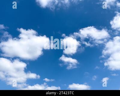 Nuages blancs altocumulus sur bleu devant le ciel bleu, Allemagne Banque D'Images