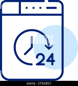 service de blanchisserie 24 heures sur 24. Machine à laver et autour du symbole de l'horloge. Icône Pixel Perfect Illustration de Vecteur