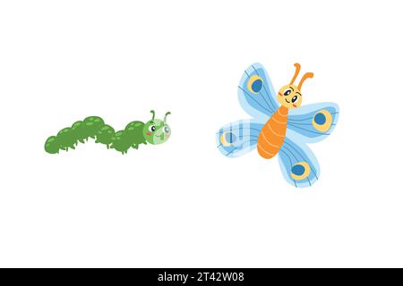 mignon chenille et papillons personnages de dessins animés Illustration de Vecteur