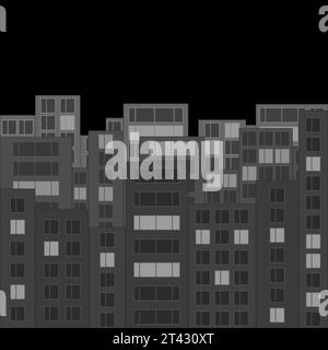 Horizon de nuit moderne de la ville. Paysage urbain gris avec silhouettes de maisons et fenêtres lumineuses. Grandes maisons la nuit. Illustration vectorielle dans le style plat. Illustration de Vecteur