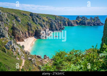 Pedn Vounder Beach, Porthcurno, Cornouailles, Angleterre, Royaume-Uni, Europe Banque D'Images