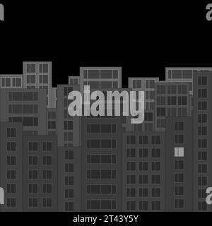 Horizon de nuit moderne de la ville. Paysage urbain gris avec des silhouettes de maisons et une fenêtre lumineuse. Grandes maisons la nuit. Illustration vectorielle dans le style plat. Illustration de Vecteur