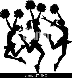Groupe de cheerleaders en silhouette d'action. Illustration vectorielle Illustration de Vecteur