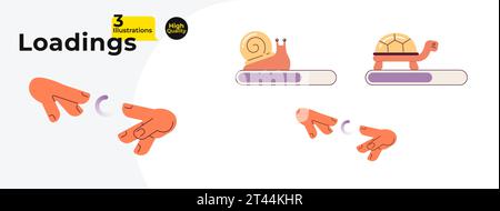 Barres de chargement de tortue escargot, paquet d'illustrations vectorielles de spinner Illustration de Vecteur