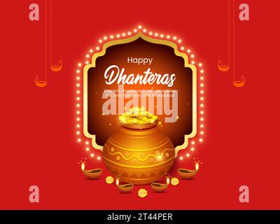 Illustration vectorielle de pièce d'or dans le pot pour la célébration de Dhanteras sur fond vectoriel Happy Diwali festival de l'Inde. Illustration de Vecteur