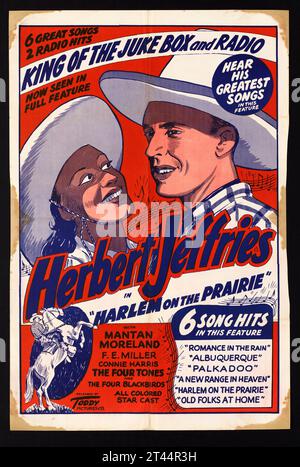 Affiche de film pour Herbert Jeffries à Harlem dans la Prairie. Un film de course de 1937 produit en Amérique pour un public noir, il a été présenté comme la première comédie musicale occidentale «tout en couleur». Banque D'Images