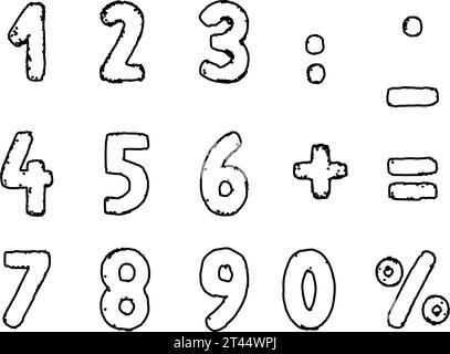 ensemble de contours mathématiques, nombres sur un fond transparent, dessiné avec un pinceau, signes mathématiques et signes de ponctuation Illustration de Vecteur