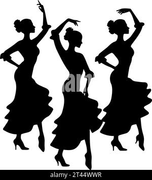 Groupe de femme danseuses Flamenco silhouette. Illustration vectorielle Illustration de Vecteur