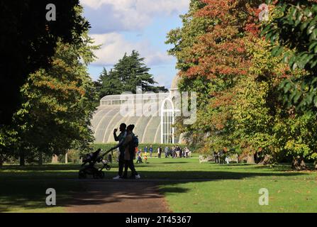 Palm House à Kew Gardens avec des couleurs d'automne, dans le sud-ouest de Londres, Royaume-Uni Banque D'Images