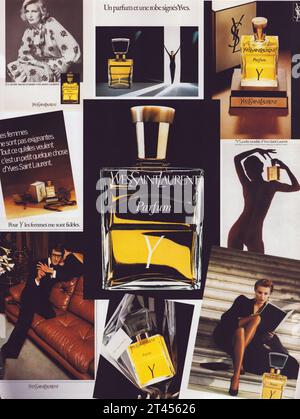 Vintage Yves Saint Laurent papier annonce Yves Saint Laurent bouteille de parfum Yves Saint Laurent affiche publicitaire YSL Banque D'Images