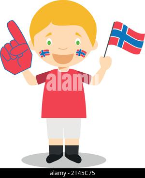 Fan de l'équipe sportive nationale de Norvège avec drapeau et gant Vector Illustration Illustration de Vecteur