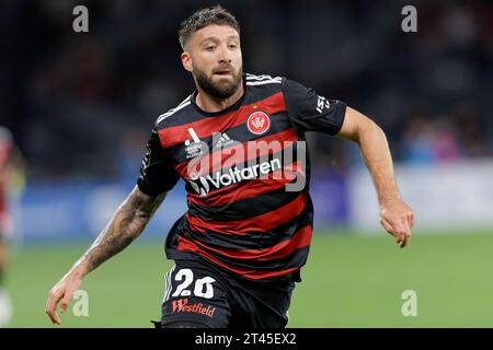 Sydney, Australie. 28 octobre 2023. Brandon Borrello des Wanderers en action lors de la A-League Men Rd2 entre les Wanderers et Western United au CommBank Stadium le 28 octobre 2023 à Sydney, Australie Credit : IOIO IMAGES/Alamy Live News Banque D'Images