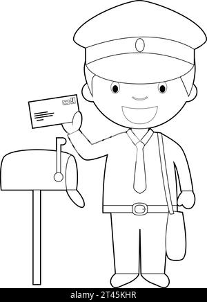 Illustration vectorielle de dessin animé facile à colorier d'un facteur. Illustration de Vecteur