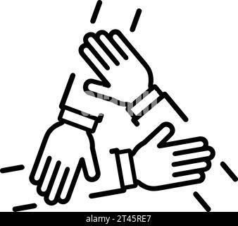 Icône de poignée de main de trois mains comme concept de soutien, d'accord ou de partenariat Illustration de Vecteur