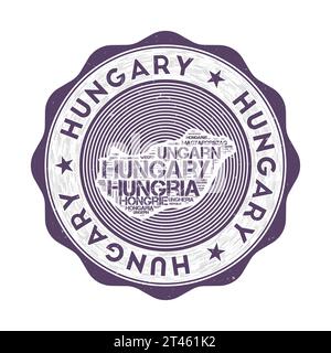 Sceau hongrois. Logo rond de pays avec la forme de la Hongrie et le nom du pays dans plusieurs langues nuage de mots. Emblème attrayant. Illustration de Vecteur