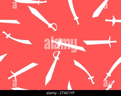 Modèle sans couture avec silhouettes blanches d'épées. Épées courbes et droites. Armes anciennes et médiévales, scimitar et gladius. Conception pour wallpape Illustration de Vecteur