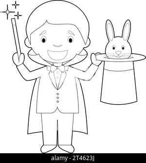 Illustration vectorielle de dessin animé facile à colorier d'un magicien. Illustration de Vecteur