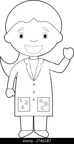 Illustration vectorielle de dessin animé facile à colorier d'une enseignante. Illustration de Vecteur