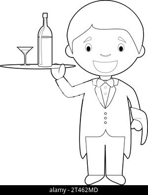 Illustration vectorielle de dessin animé facile à colorier d'un serveur. Illustration de Vecteur