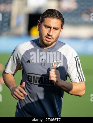 Chester, PA USA, 28 octobre 2023, capitaine de l'Union de Philadelphie Alejandro Bedoya (#11) crédit : Don Mennig / Alamy News Banque D'Images