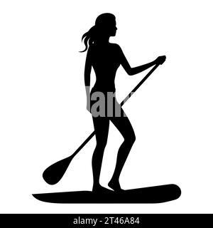 Silhouette de femme de paddleboard. Paddleboard femme icône noire sur fond blanc Illustration de Vecteur