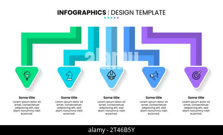 Modèle d'infographie avec icônes et 5 options ou étapes. Flèches. Peut être utilisé pour la mise en page de flux de travail, le diagramme, la bannière, la conception Web. Illustration vectorielle Illustration de Vecteur