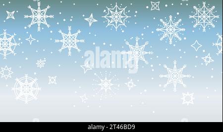 Illustration d'impression de bordure de Noël de flocons de neige ou d'étoiles, avec des couleurs de Noël. Ressource graphique de Noël avec dégradé. Illustration de Vecteur