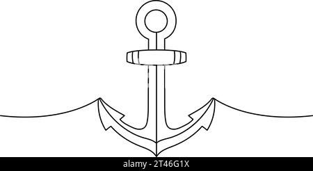 Pirate d'ancre de mer dessin continu d'une ligne. Illustration continue d'une ligne de tatouage Old School. Illustration linéaire minimaliste vectorielle. Illustration de Vecteur