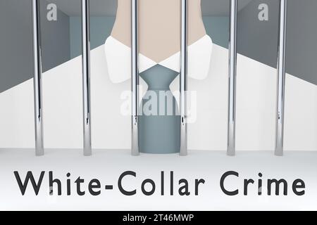 Illustration 3D d'un prisonnier dans sa cellule, vêtu d'un shirtd blanc - timé comme White-Collar crime. Banque D'Images