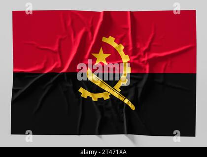 Drapeau de l'Angola. Tissu texturé drapeau Angola isolé sur fond blanc. Illustration 3D. Banque D'Images