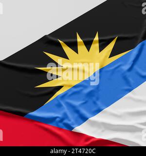 Drapeau d'Antigua-et-Barbuda. Tissu texturé Antigua et Barbuda drapeau isolé sur fond blanc. Illustration 3D. Banque D'Images