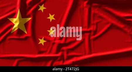 Drapeau de la République de Chine. Illustration de drapeau de Chine texturé en tissu. Illustration 3D. Banque D'Images
