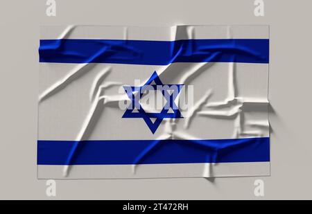 Drapeau d'Israël. Tissu texturé drapeau israélien isolé sur fond blanc.. Illustration 3D. Banque D'Images