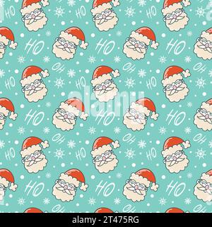 Drôle Père Noël. Motif sans couture. Personnages mignons de Noël dans le style de bande dessinée rétro. Pour papier peint, tissu, emballage, fond Illustration de Vecteur