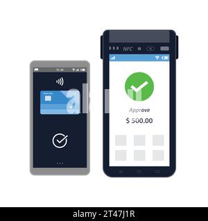 Paiements sans contact approuvés avec smartphones et cartes de crédit Illustration de Vecteur