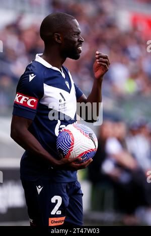 Melbourne, Australie, 29 octobre 2023. Jason Geria de Melbourne Victory lors de la 2e manche de l'Isuzu Ute A-League match de football masculin entre Melbourne Victory et Newcastle Jets au AAMI Park le 29 octobre 2023 à Melbourne, Australie. Crédit : Dave Hewison/Speed Media/Alamy Live News Banque D'Images