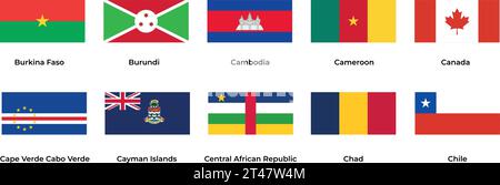 Drapeau national du Burundi Cambodge Cameroun Canada Cap-Vert République centrafricaine Tchad Chili Illustration de Vecteur