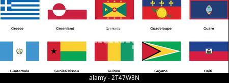 Drapeau national de Grèce Groenland Grenade Guam Guatemala Guniea Bissau Guinée Guyana Haïti Illustration de Vecteur